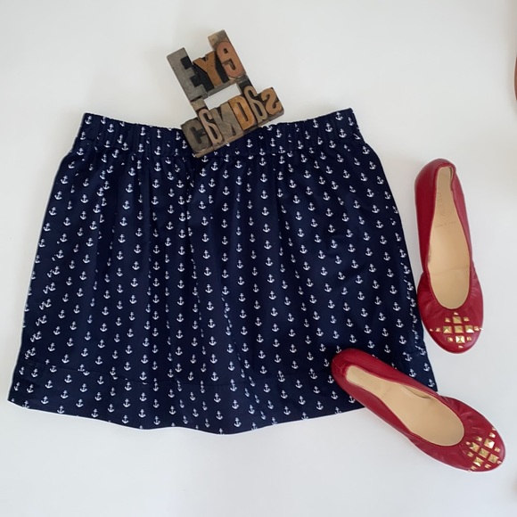 J. Crew Pull-On Navy Mini Skirt with White Anchor⚓️ Print - Picture 6 of 12